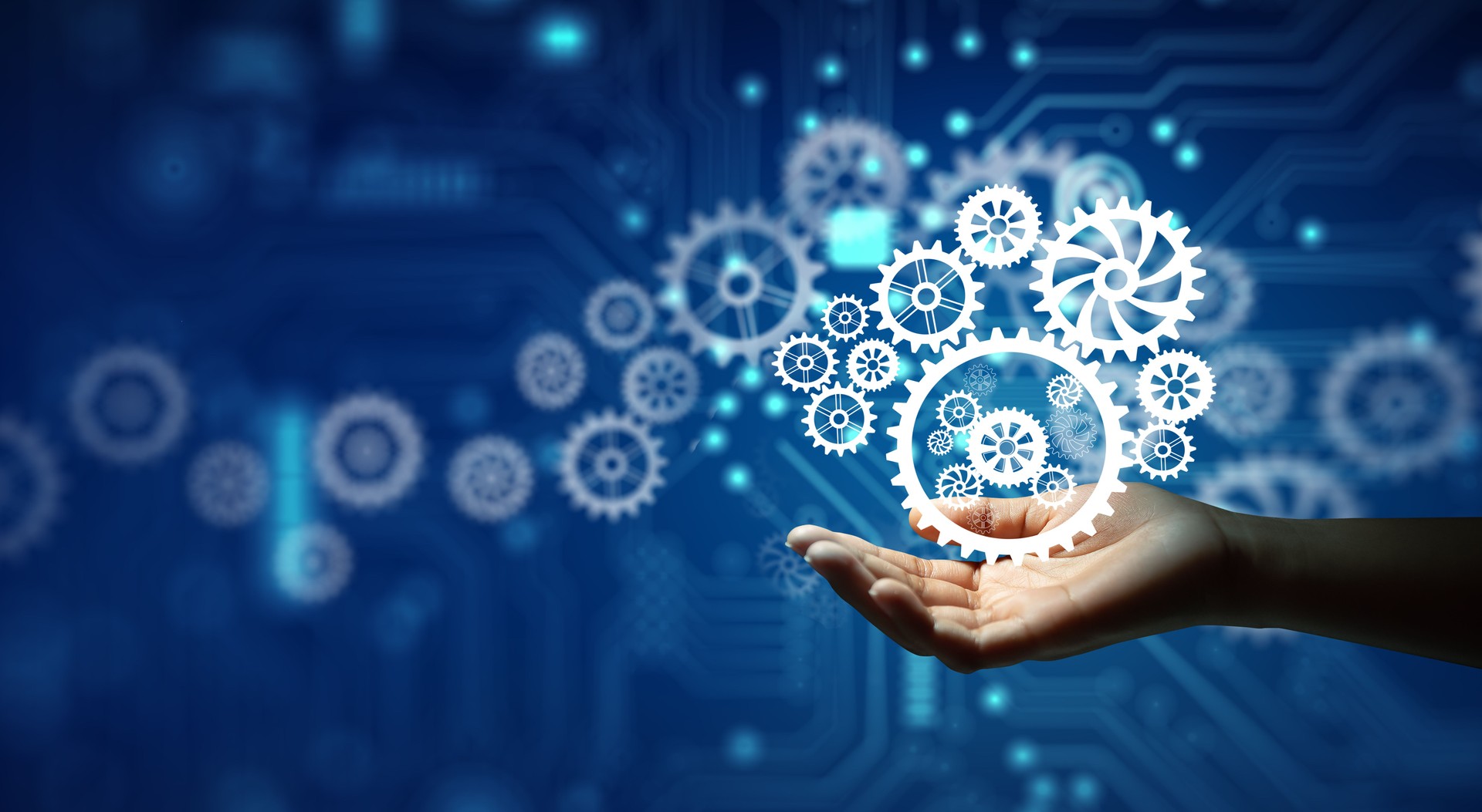 Hand holding cogwheels. Business idea, Teamwork, Planing Strategy, Cooperation, Analysis solution.